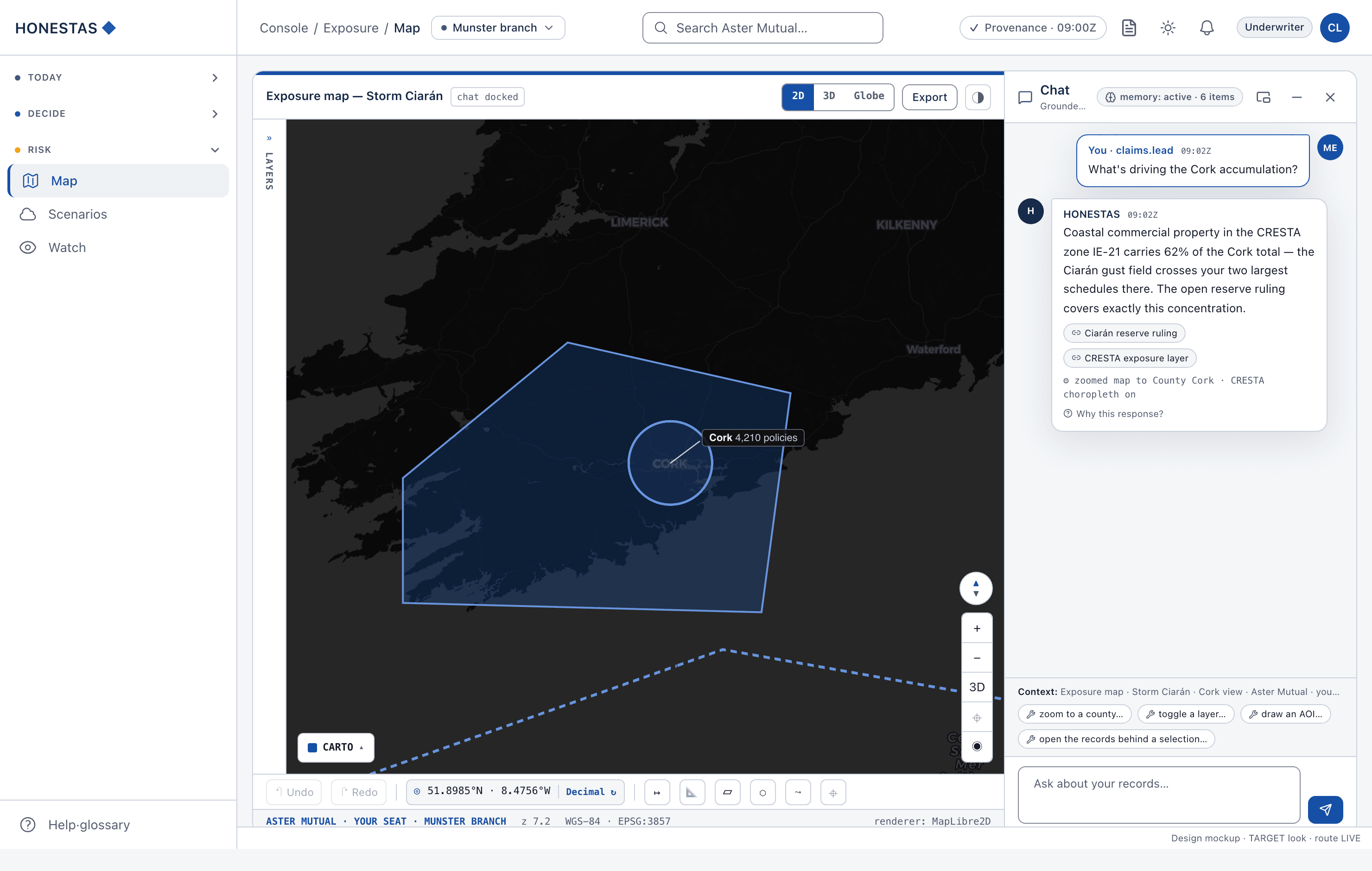Exposure map — chat docked