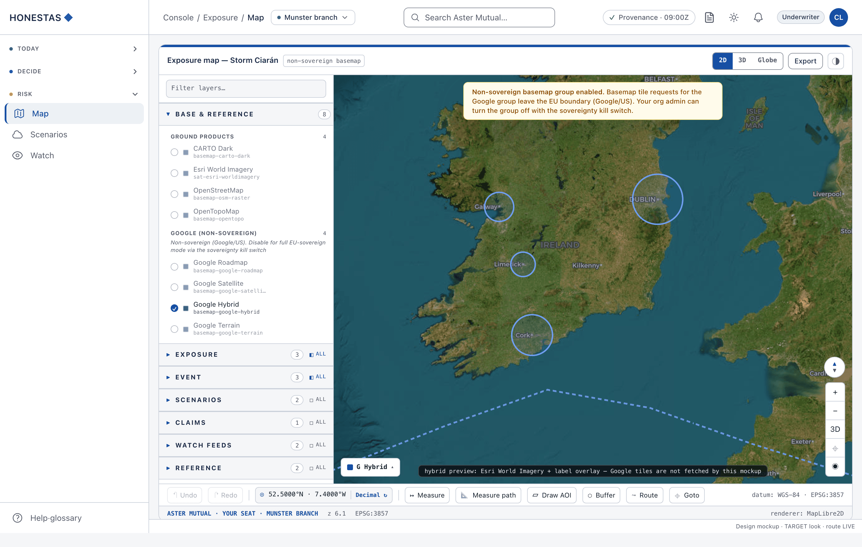 Exposure map — non-sovereign basemap