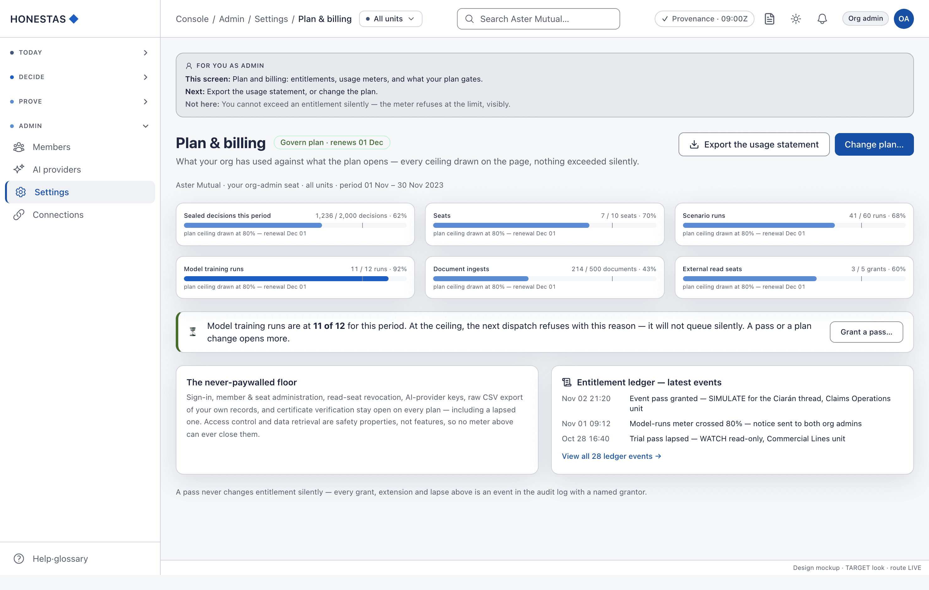 Plan & billing — usage meters