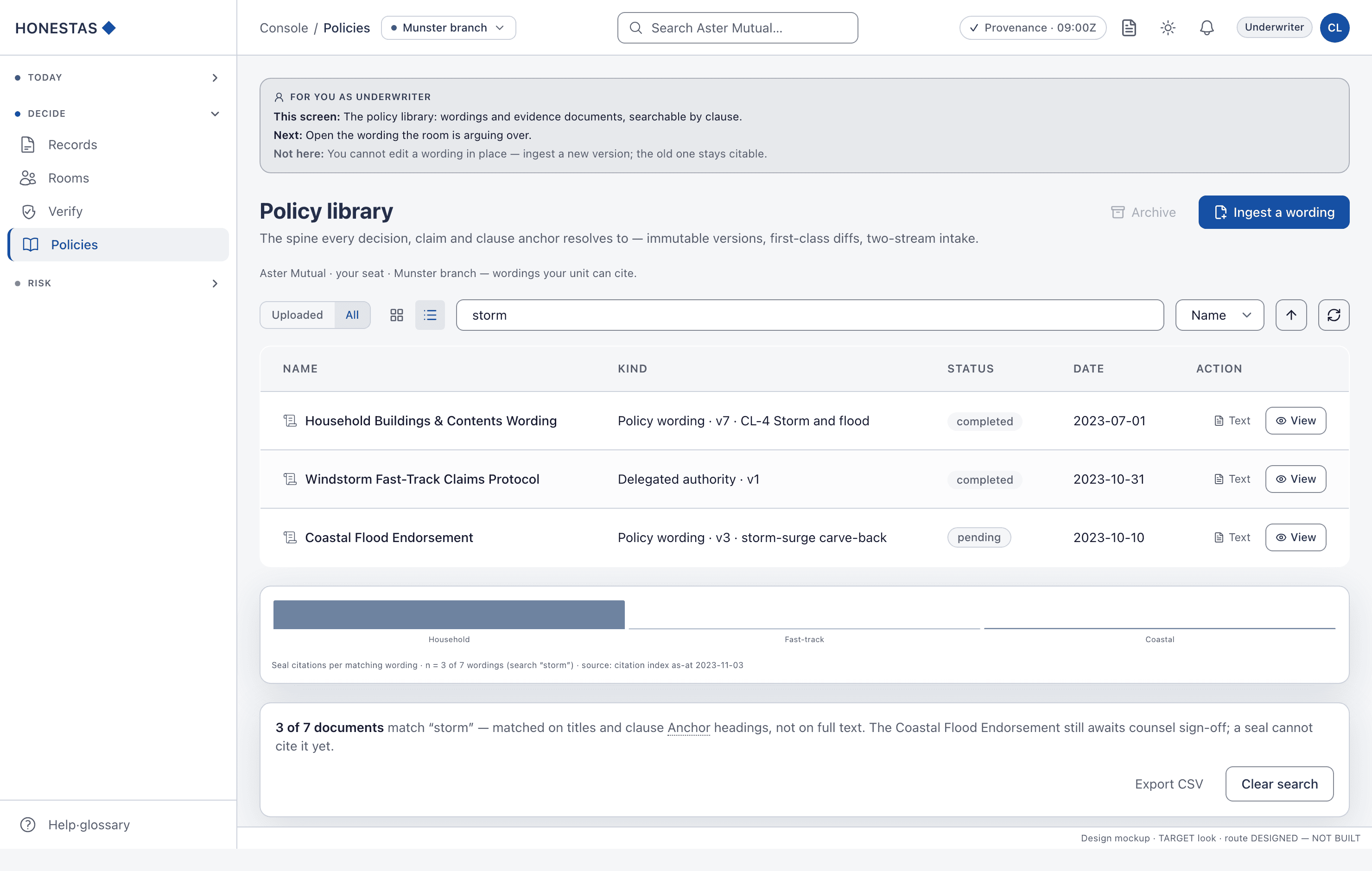 Policy library — list, search active