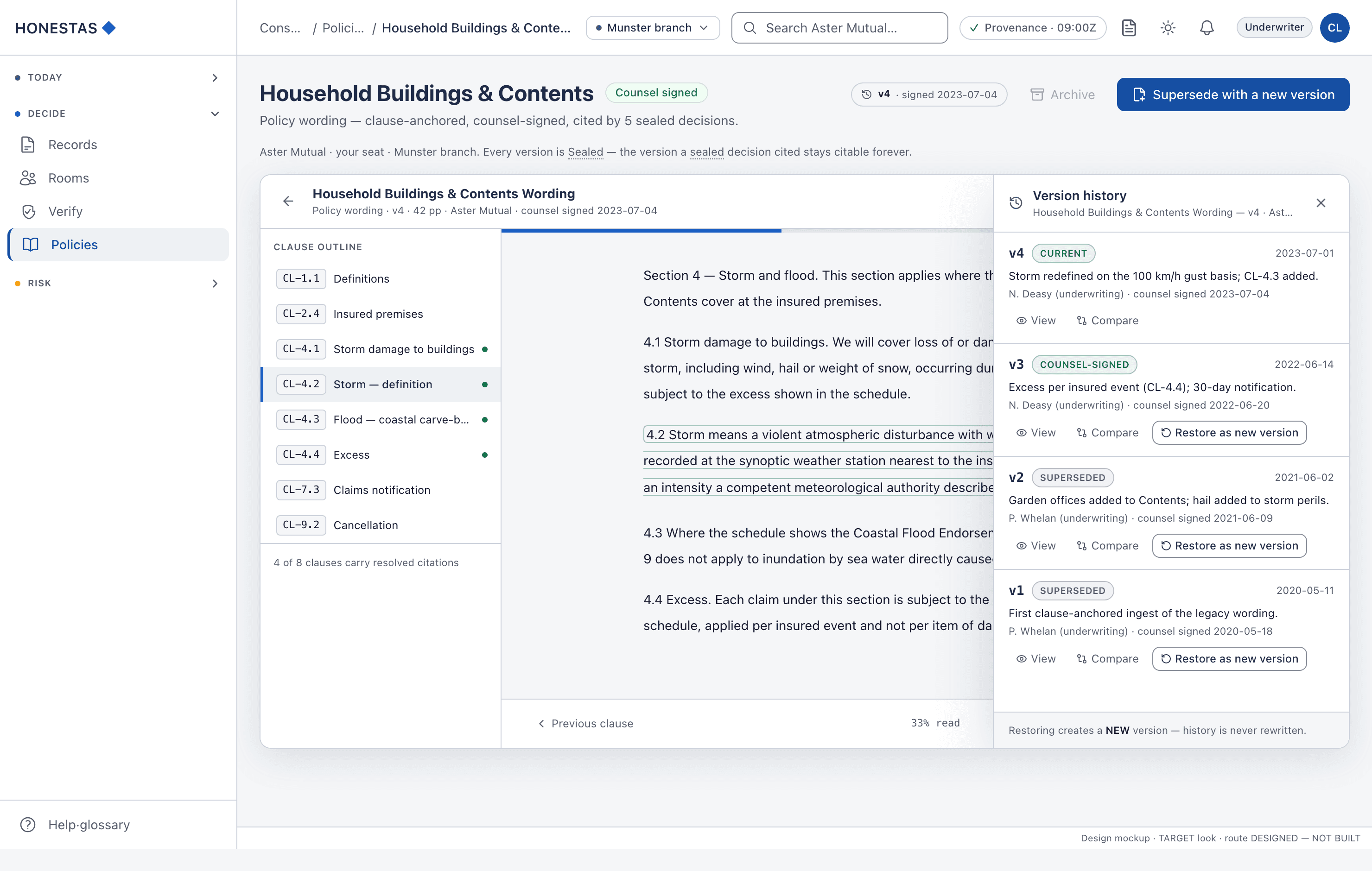 Policy — version history open